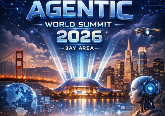 Futuristic poster with "Agentic World Summit 2026, Bay Area" text, sponsored by SupportAIx, featuring dynamic, abstract art.