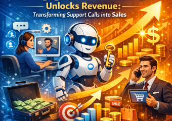 Graphic showing an upward trend graph labeled "Revenue Growth" with icons of phones and dollar signs, symbolizing sales conve